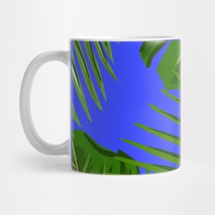 Monstera and Palm Leaves on Bright Blue Mug